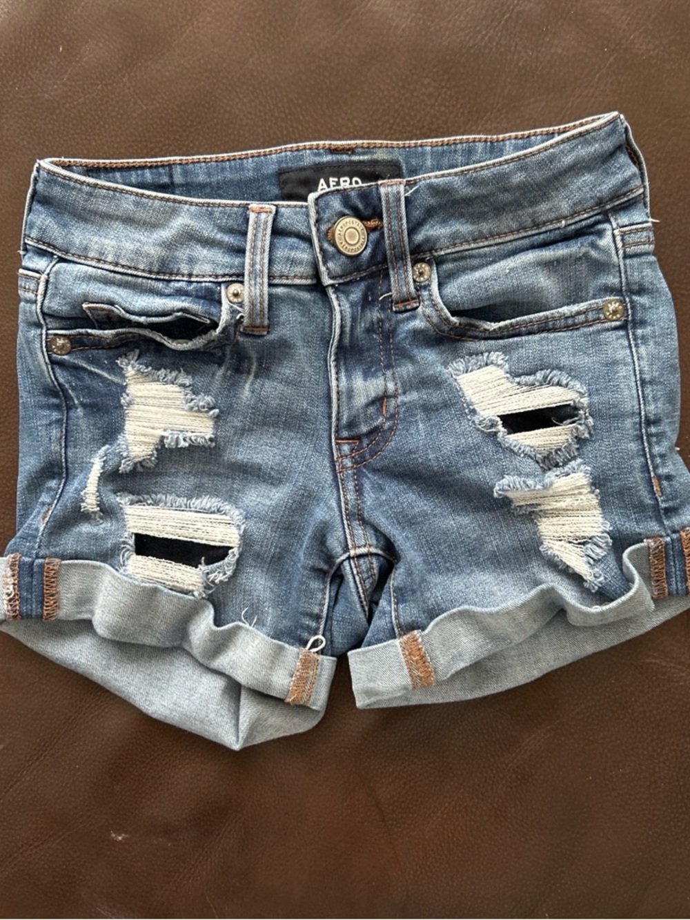 Aéropostale Distressed Light Blue Denim Roll-Cuff Women's Shorts
